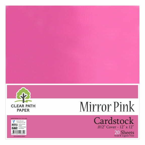 Mirror Pink Cardstock - 12 x 12 inch - .012" Thick - 20 Sheets - Clear Path Paper