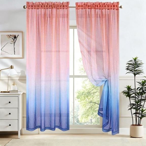 Gradient Ombre Sheer Rod Pocket Curtain,Breathable Light Filtering Concise Window Sheer Curtain for Bedroom,Living Room,Home Decor