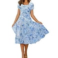 thumbnail image 1 of MYLookk Women Short Sleeve Casual Floral Print Swing Midi Dress Sundress, 1 of 5