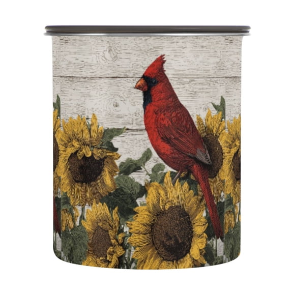 500ml Stainless Steel Food Storage Containers Red Bird Sitting on Sunflower Airtight Kitchen Canisters with Vacuum Lid for Coffee Tea Flour Sugar Grains