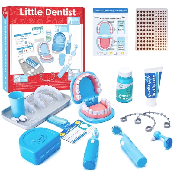 Askmuse Dentist Play Set Kit Toys Gifts, Electric Interactive Teeth Set for Kids Pretend Play, Learning Role Toy for Toddlers 3 , Ideal Gift for Boys and Girls