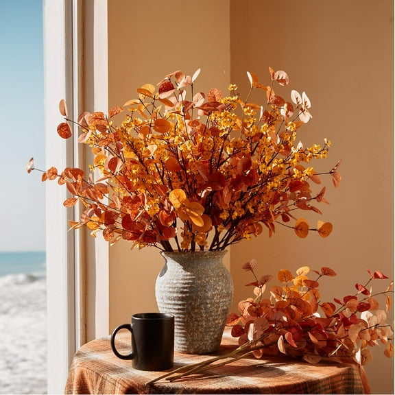 2 Pcs Fall Artificial Flowers, Fall Decor Silk Flowers Bouquet for Home Wedding Thanksgiving Decoration (Golden, 2)