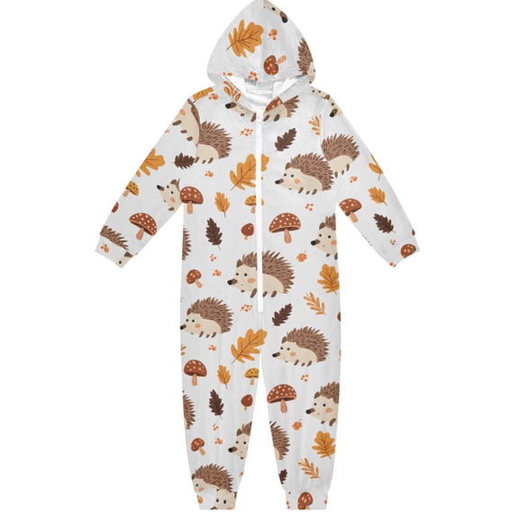 Cute Hedgehog Pattern One Piece Pajamas Soft Jumpsuit Cozy Sleep and Play Romper Zipper and Pockets 4T