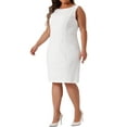 thumbnail image 4 of Agnes Orinda Women's Plus Size Sheath Dress Sleeveless Boat Neck Casual Straight Pencil Work Dresses 1X White, 4 of 6