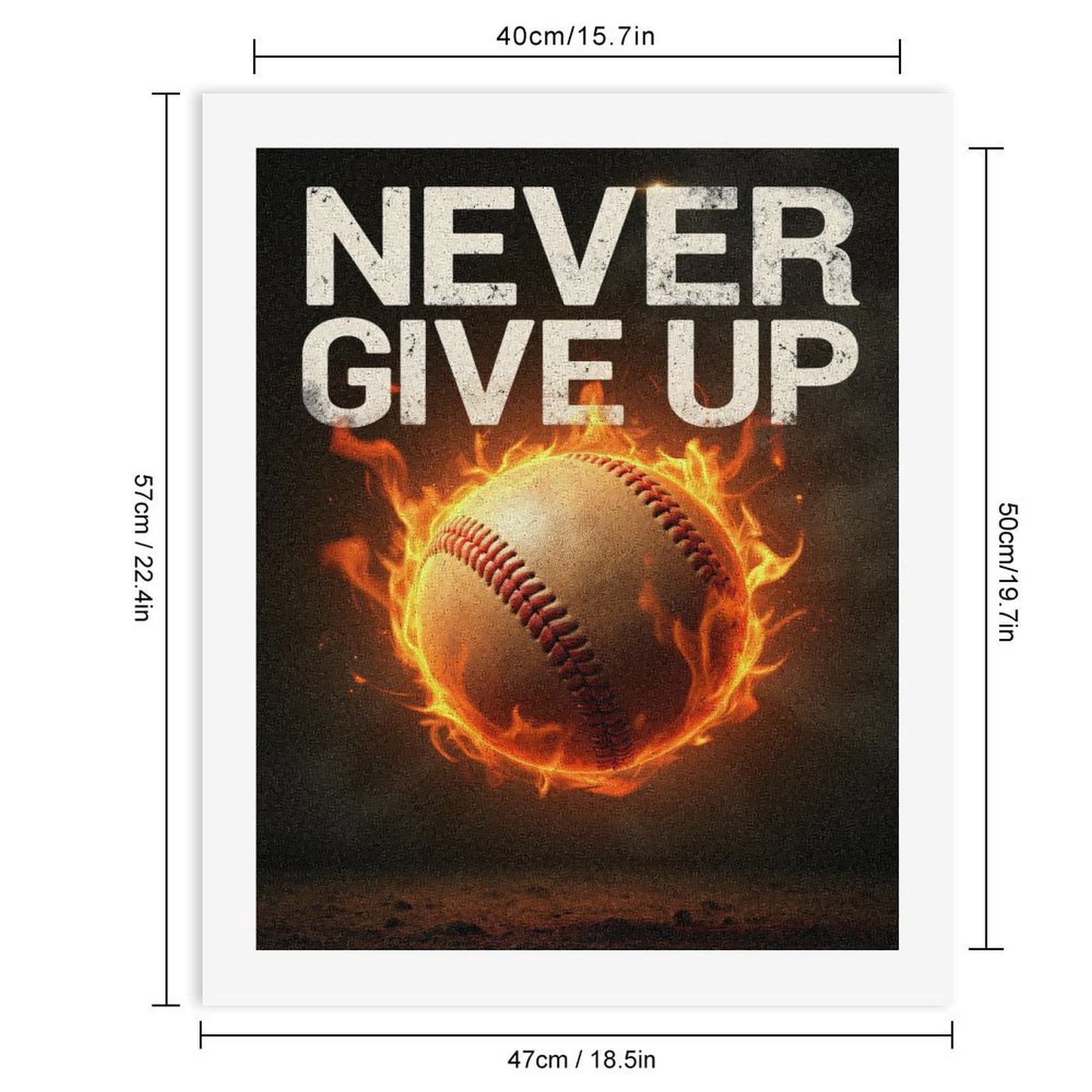 Paint by Numbers Kit for Adults, Never Give Up Burning Baseball Paint by Numbers, Easy Paint by Numbers Kit for Adults Beginner, DIY Adult Paint by Number Kits on Canvas, 12x16in Home Decor
