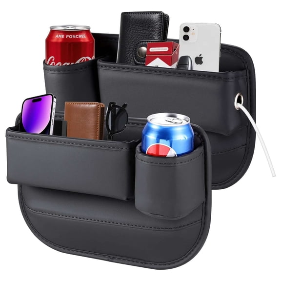 Deago 2 PackCar Seat Gap Filler Organizers for Front Seat, Universal PU Leather Seat Gap Storage Box with Cup Holder Gap Bag for Phones,Keys,Glasses (Driver Passenger)