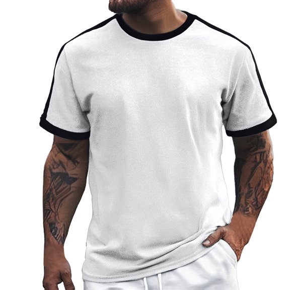 XIYON Men's T-Shirts Color Block Vertical Stripe Color Blocked Top For Men Casual Loose Comfortable Trendy Business Crew Neck Short Sleeve T Shirt Vacation Beach