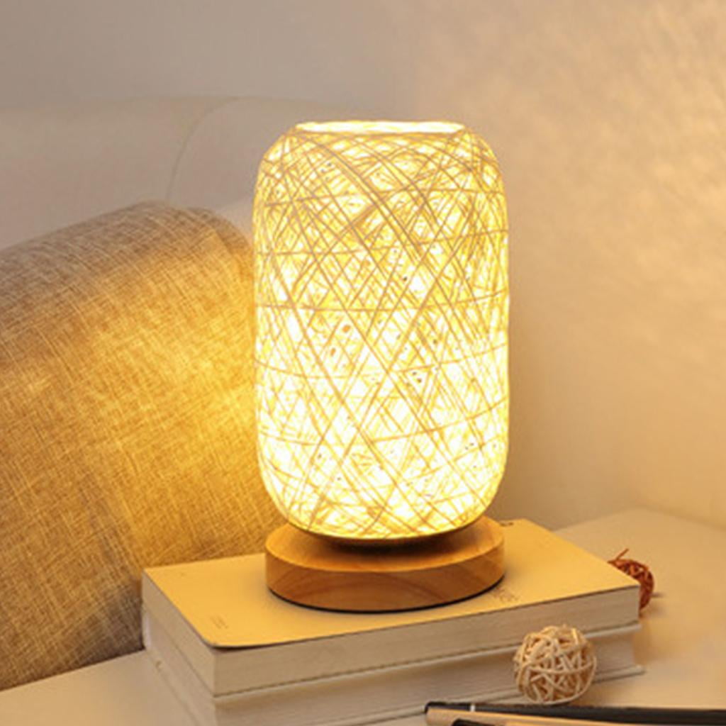 Modern LED Bedside Table USB Night Modern LED Bedside Lamp with Rattan