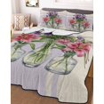 thumbnail image 3 of Quilts Full Size Bedding Set, Purple Red Spring Floral Lightweight Quilted Comforter, Summer Botanical Rustic Soft Reversible Bedspread Coverlet with Pillow Covers for All Season, 78" x 90", 3 of 7