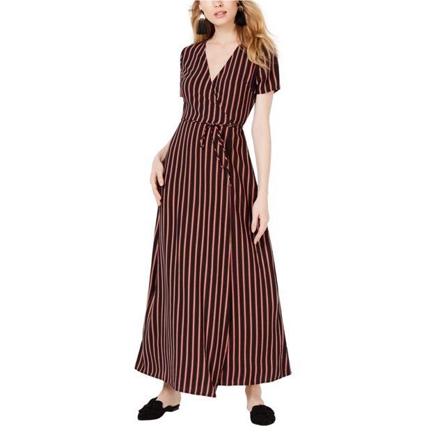 Sage The Label Maxi vestido cruzado a rayas para mujer, negro, grande