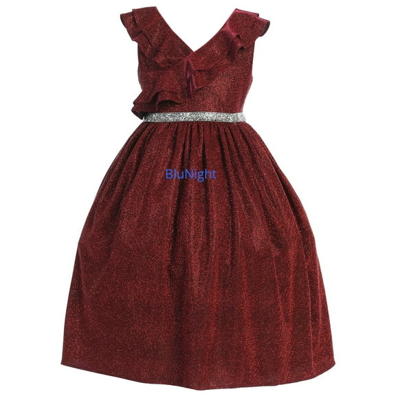 Big Girls Sparkly Ruffle Shiny Rhinestone Christmas Holiday Flower Girl Dress Red 20.5 (5KD04)