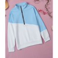 thumbnail image 4 of Jersey de mujer con cuello en V, solapa, diseño de cremallera, color de contraste, manga larga para invierno, otoño, azul claro M, 4 of 6