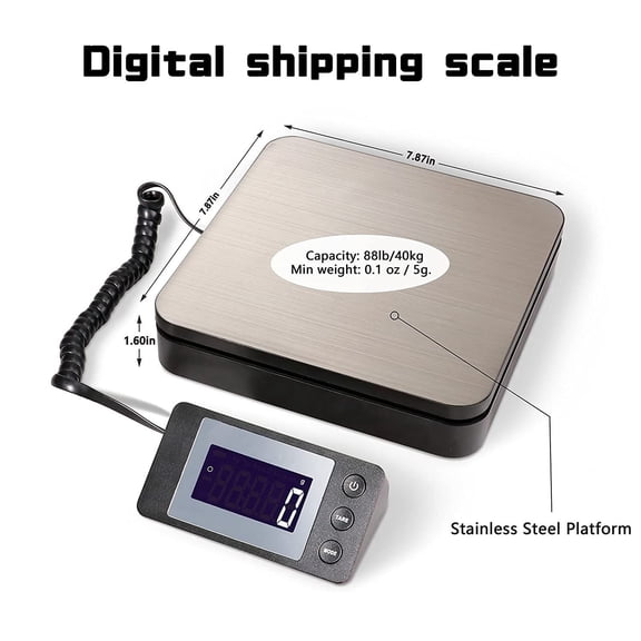 Digital Shipping Scale with 88lb Capacity High Precision Package Scale, LCD Display, Tare Function, Compact Platform for Home and Business Use