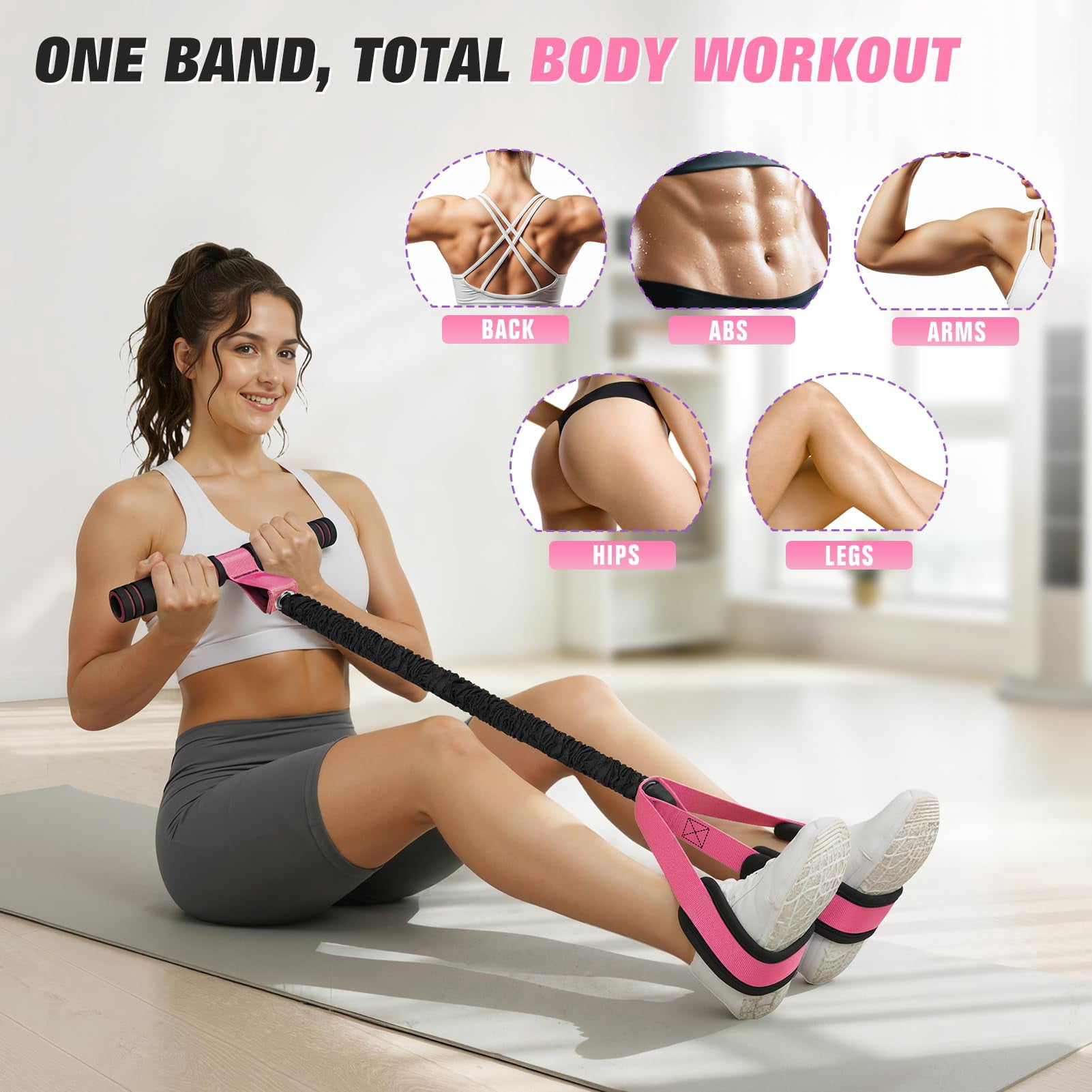 Upgraded Pedal Resistance Band with Handles, Foot Pedal Resistance Bands for Women, Core Abs Leg Training, Exercise Bands for Full Body Workout, Home Gym Equipment, Pilates & Physical Therapy