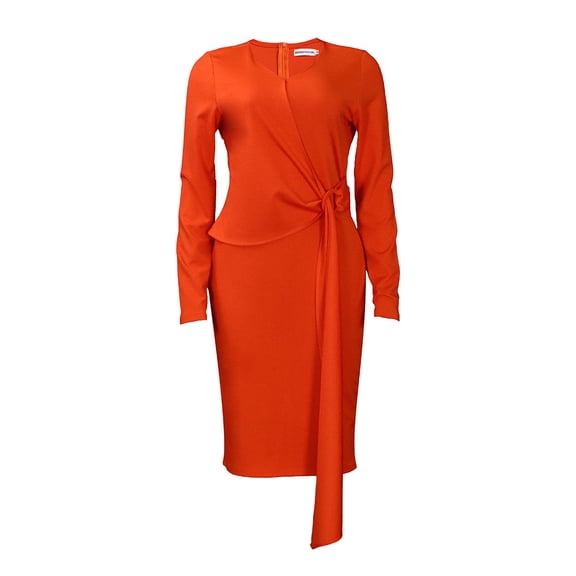 AURA Plus Size Women V Neck Long Sleeve High Waist Pencil Midi Dress Elegant Office Party Outfit