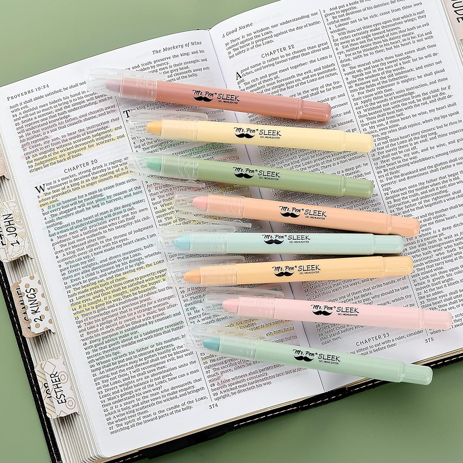 Mr. Pen Gel Highlighters - 8 Pack Dusty Colors, No Bleed Bible