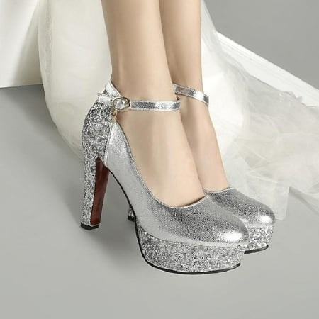 

Toyella White Super High Heel Waterproof Platform Women s Shoes Single Shoes Golden Bride Shoes Sequined Wedding Shoes Banquet Evening Gown Princess Shoes Silver 34