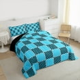 thumbnail image 3 of jejeloiu Modern Geometric Geometric Queen Comforter Set,Minimalist Buffalo Checkered Bedding Sets,Blue Black Grid Bedding Comforter Set For Teens,Luxury Bedroom Decor Reversible,3-Piece, 3 of 8