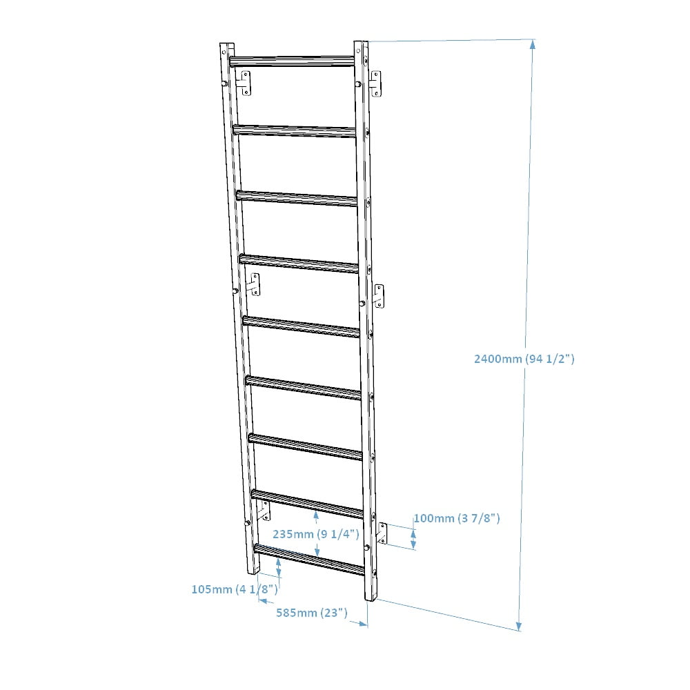 BenchK 700 Black Wall bars whit a steel frame and 9 solid beech rungs
