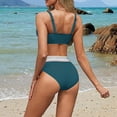 thumbnail image 3 of Wancir Women's Bikini Sets Women's Conservative Solid Color Color Blocked High Waisted V-neck Drawstring Adjustable Gathering Split Swimsuit Set, 3 of 3