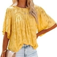 thumbnail image 4 of USSUMA Summer Tops for Women Trendy Flowy Loose Comfy Flare 3/4 Sleeve Dressy Shirts Blouses Crewneck Women's Tops Summer 2022 Floral Lace Casual Tshirts Tunic Plus, 4 of 6