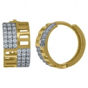 14k Two-Tone Gold Cubic Zirconia Greek Key Huggie Hoop Earrings For Women