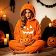 thumbnail image 2 of LILIYA Pumpkin Print Adult Onesie, Cozy Hooded Jumpsuit, Long Sleeve Pajamas for Couples, Soft Bodysuit with Deep Pockets, Warm Holiday Loungewear Suit, 2 of 8