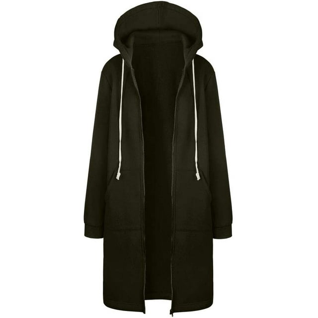 Style Sortie Automne Hiver Femmes Chaud à Fermeture Éclair Ouvert Boîte de Nuit Long Manteau Veste Hauts Vêtements de Sortie Chandail à Capuchon Vêtements de Sortie Chandail à Capuche m