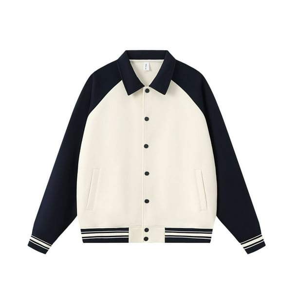 Heavyweight 380g color-blocked lapel baseball jacket, unisex, autumn/winter preppy style, loose casual button-down cardigan.