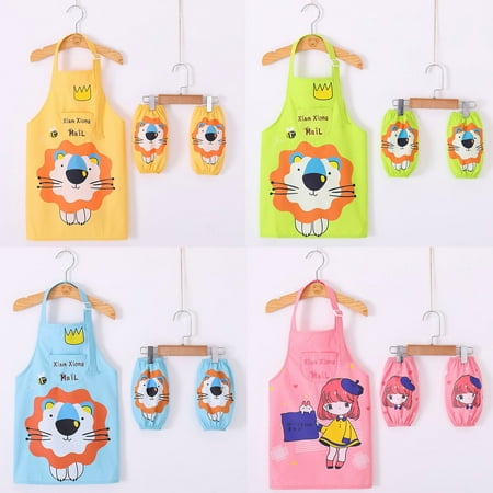 

Archer 3Pcs/Set Children Apron Cartoon Character Pattern Waterproof Breathable Kids Cooking Apron with Sleeves for DIY Learning