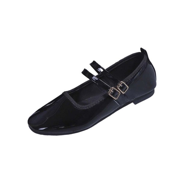 Cojines Del Dedo Del Pie para Zapatos Correas Ajustables de Mary Jane con Cierres de Hebilla Pulidos Zapatos Negros de Mujer en Cuero Patentado Brillante para Uso Casual