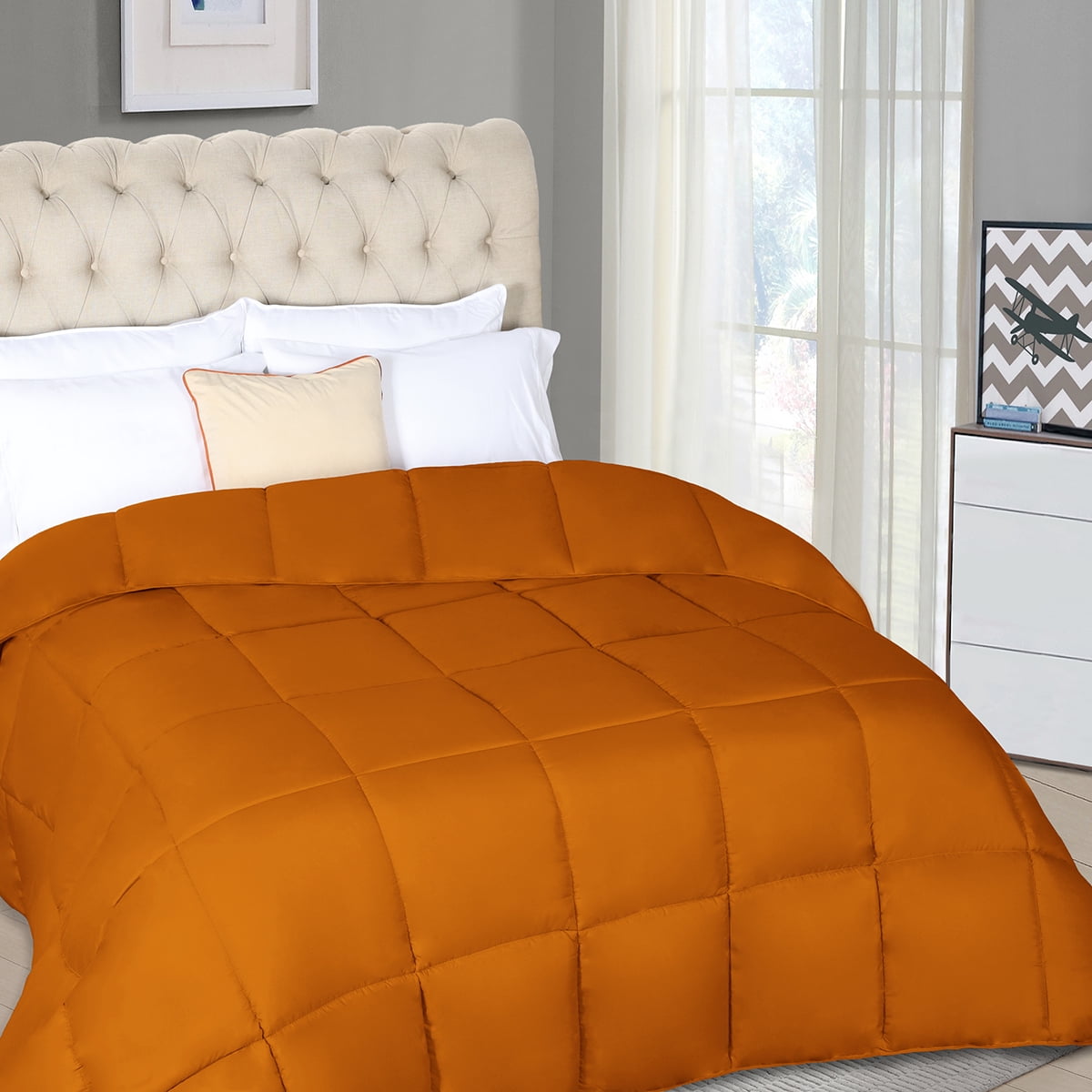 BNM Solid Comforter Down Alternative Bedding, Queen, Dusty Orange