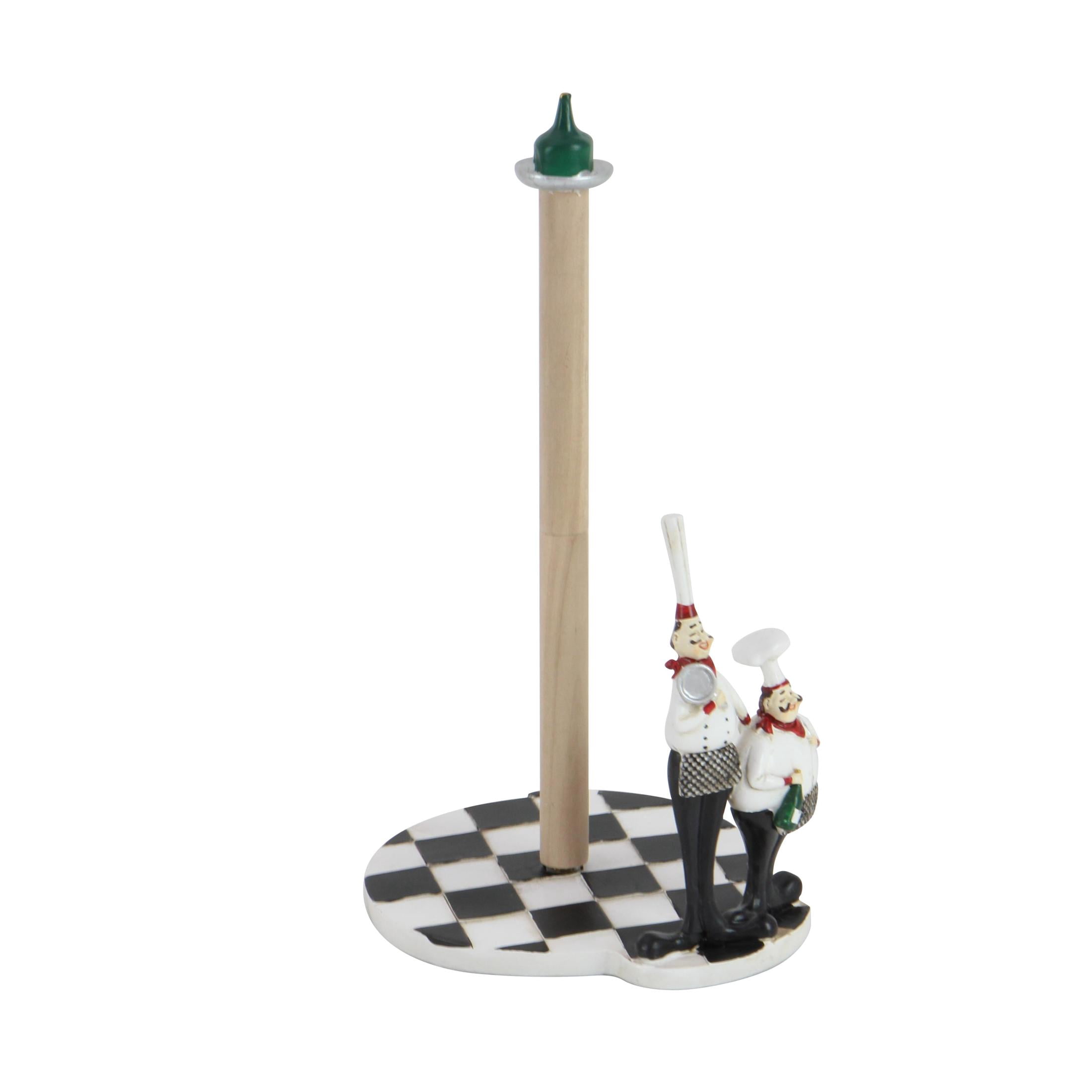 DecMode 6" x 13" White Polystone Chef Paper Towel Holder with Checkered Base, 1-Piece