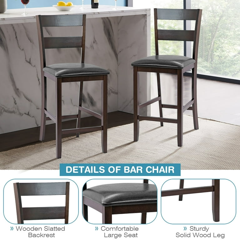 Costway 2 Pieces Bar Stools Counter Height Chairs w PU Leather