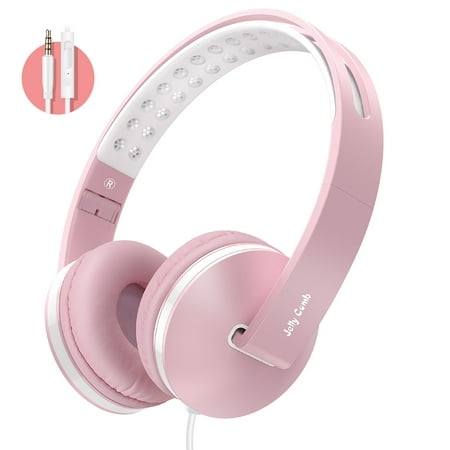 Kids Headphones for School, Jelly Comb Girls Lightweight Foldable Stereo Bass Headphones with Microphone, Volume Control for Aged 6 or Above