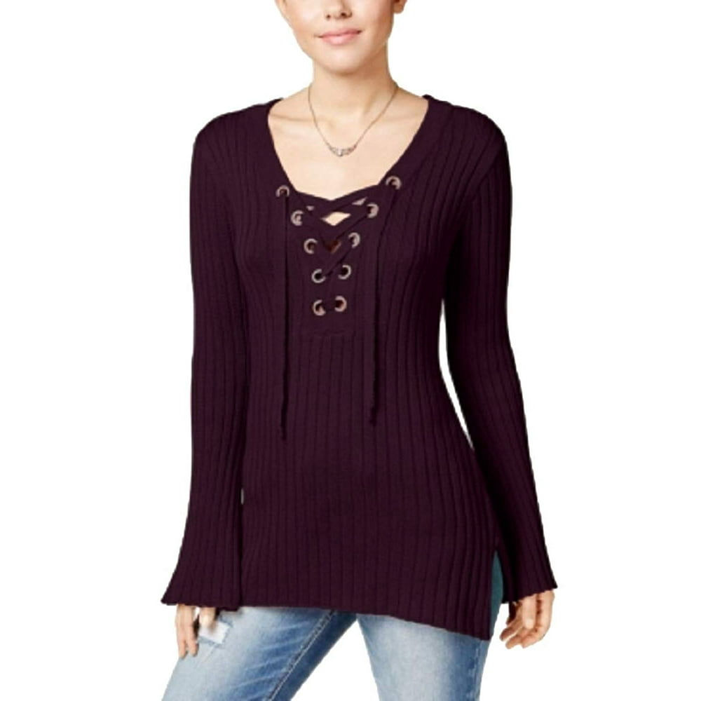 Ultra Flirt Ultra Flirt Juniors' Lace Up Ribbed BellSleeve Sweater