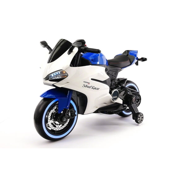 Street Racer Electric Kids Ride-On Motorcycle, Maximum Speed 2-4 Mph, 12V Battery Power, Smart Battery Charging, Digital MP3 Player, Soft Leather Seat, LED Foam Rubber Wheels