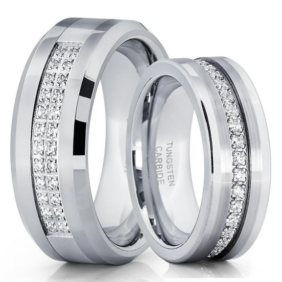 His and Hers -8mm- Tungsten Wedding Band - Silver Tungsten Ring - Tungsten Ring