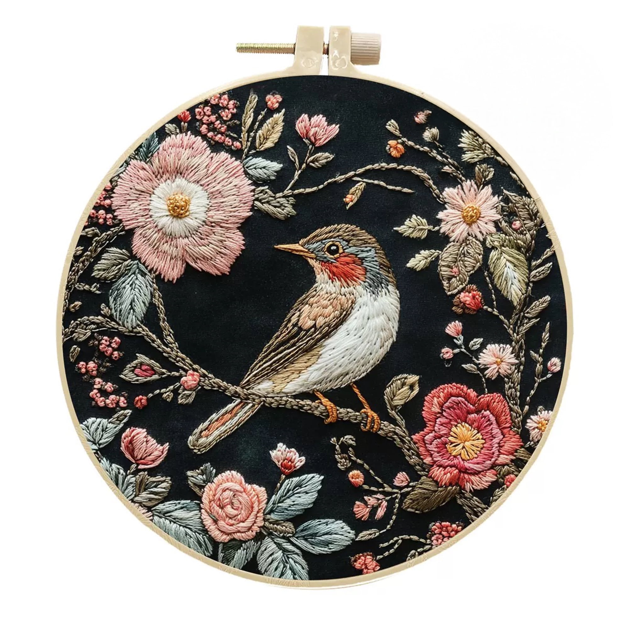 4 Pack Bird and Flower Embroidery Kits for Adults Beginners Realistic Floral Nature Needlepoint DIY Hoop Art Craft Set