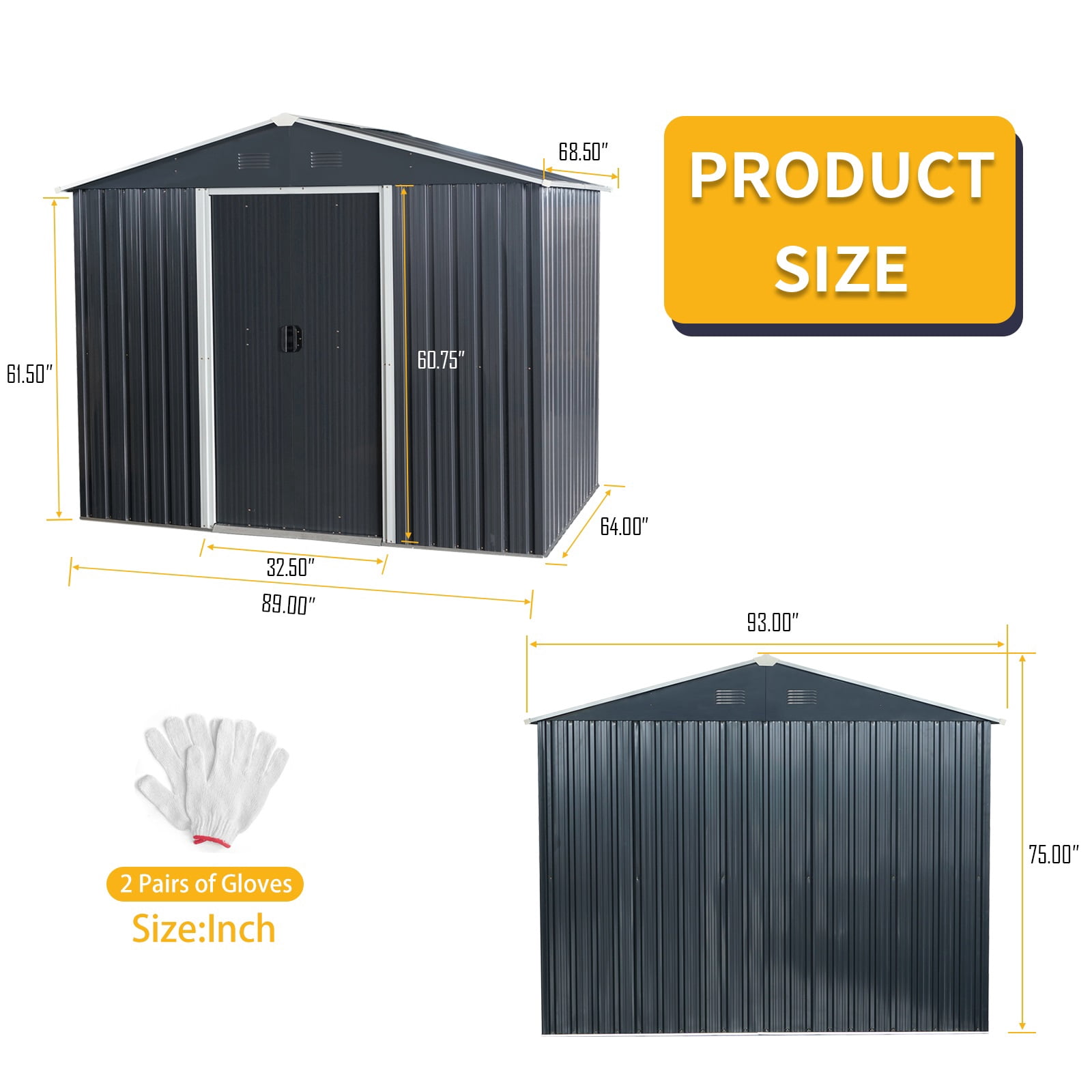 8ft x 6ft Outdoor Metal Storage Shed with Metal foundation,Black