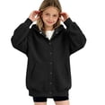 thumbnail image 4 of LUGOGNE Kids Girls Button Down Hooded Sweatshirt Jacket Casual Long Sleeve Hoodie Coat with Pockets Black,11-12 Years, 4 of 7