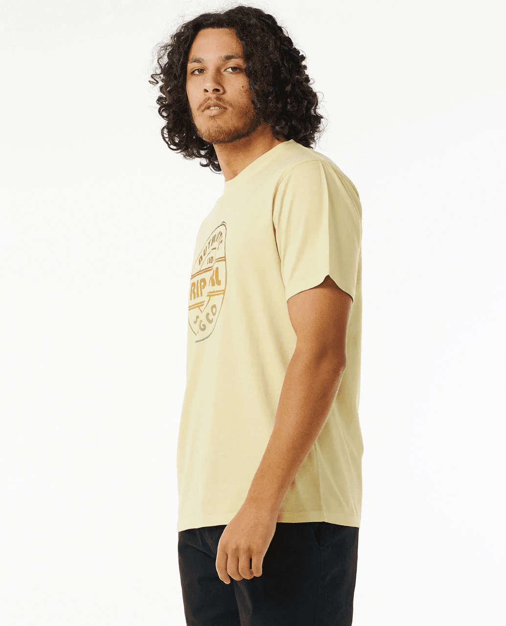 Rip Curl VINTAGE YELLOW Men's Surf Revival Stamp T-Shirt, US Small