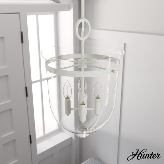 Hunter - Belltown 4-light Rustic White, Medium Size Pendant Light, Dimmable, Transitional Style, Urn Shaped, for Bedrooms, Dining, Living Rooms - 19314