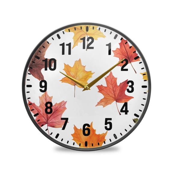 Yayeee Wall Clock Battery Operated 9.5" Silent Quartz Non-Ticking for Living Room Decor, White Autumn Leaves
