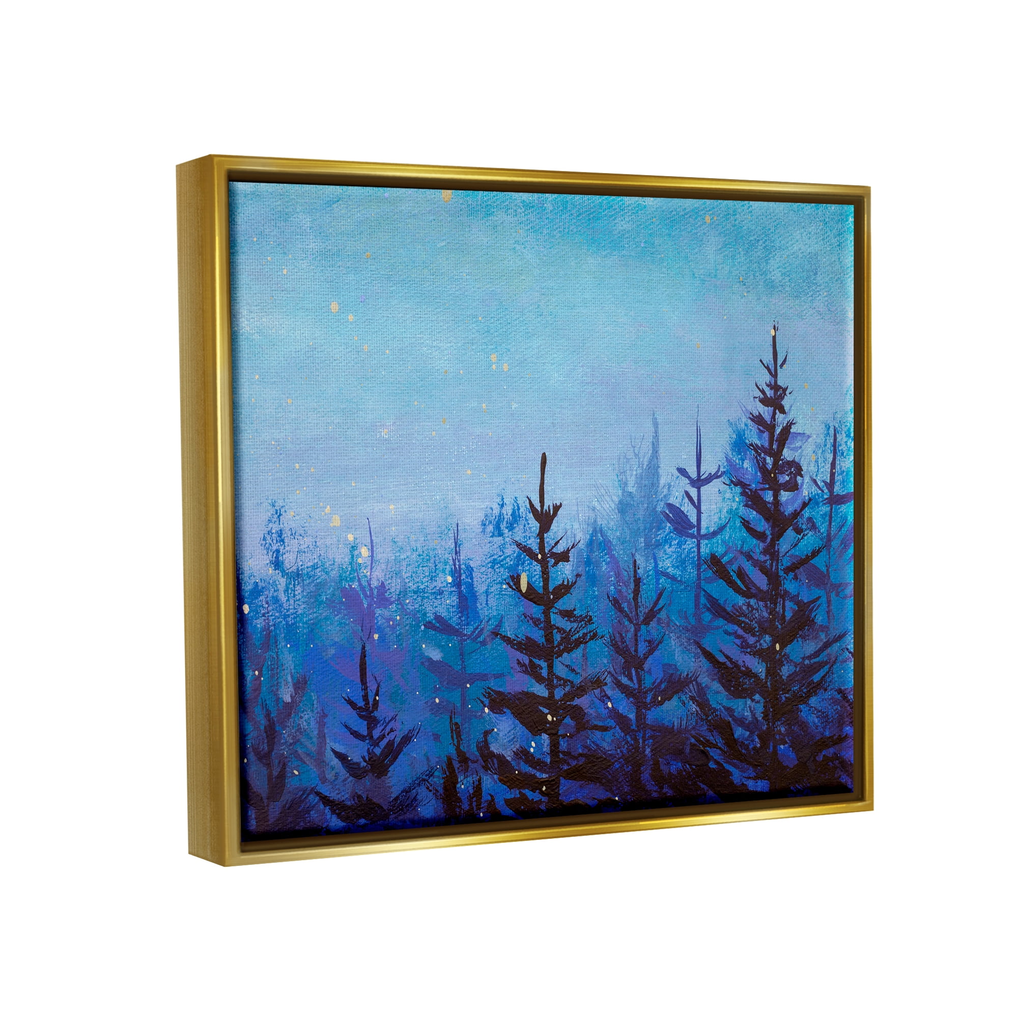 Stupell Industries Foggy Magical Forest Nature Painting Gold Floater Framed Art Print Wall Art, 31 x 25