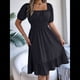 thumbnail image 5 of Vestido Corto Bohemio de Verano para Mujer, con Escote Cuadrado, Mangas Abullonadas, Hombros Descubiertos, Fruncido, Informal, de Corte A, con . Negro XL, 5 of 10