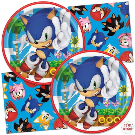 Sonic the Hedgehog Plates and Napkins for 16 | Sonic Birthday Party Decorations
