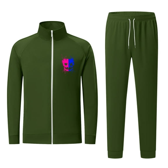 MuZeFu Mens Sweat Suits Sets without Hoodie Zip Up Jacket No Hood Men Sweatshirt Set Sports And Casual Printed Two-piece Set Men's Long Sleeved Set