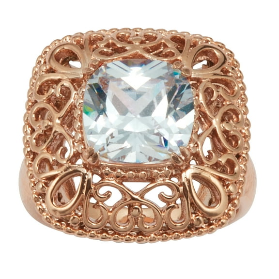PalmBeach Jewelry 2.65 CW Cushion Cut Cubic Zirconia Rose Ion Plated Bezel Statement Ring