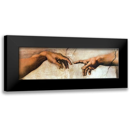Michelangelo 14x7 Black Modern Framed Museum Art Print Titled - Creation Of Adam